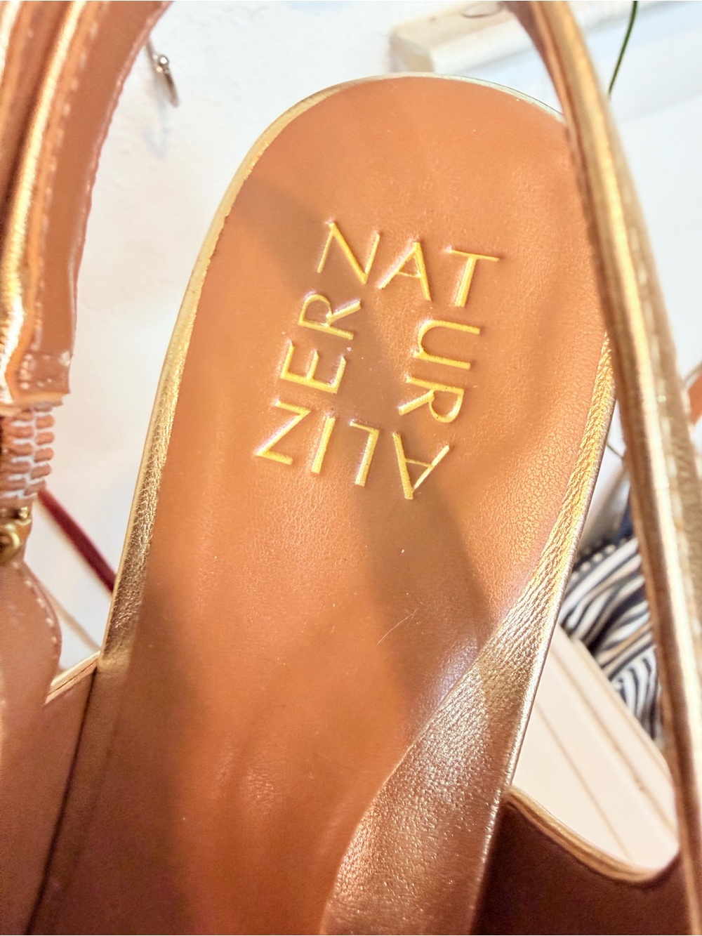 Naturalized Gold Slingback Block Heel Pumps - Picture 8 of 8